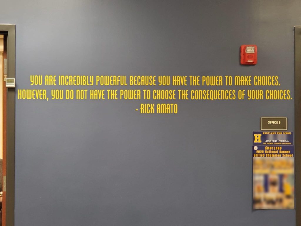 Rick Amato quote painted on a wall at Hartland High School